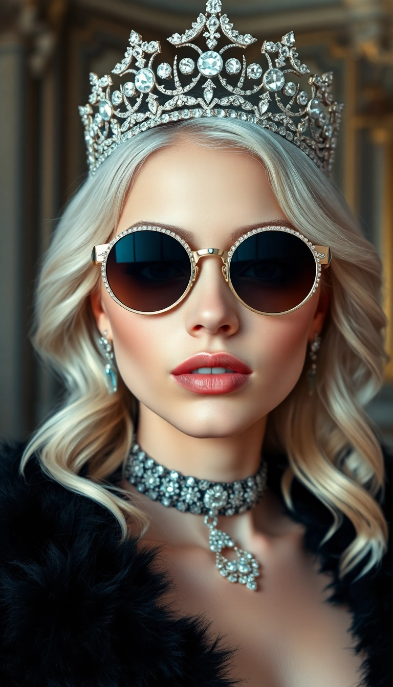 Free Young Platinum Blonde Queen in Black Fur iPhone Luxury Wallpaper